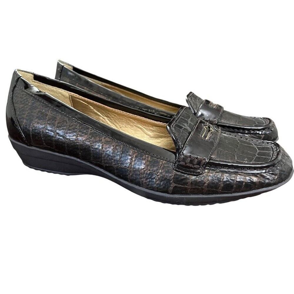 Circa Joan & David Luxe Finton Patent Leather Wedge Square Toe Shoes Loafer 10.5